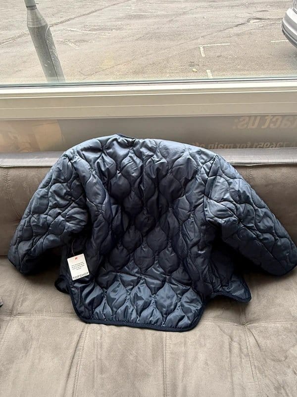 Topshop Navy Blue Padded Onion-Quilt Kimono Jacket XS (Oversize)