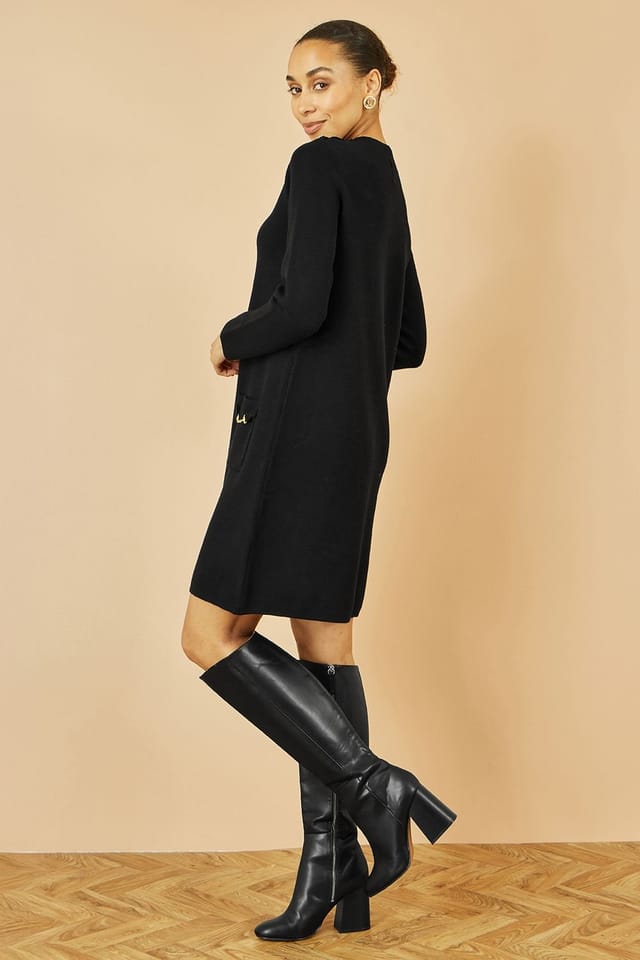 Yumi Yumi Women's Black Knitted Tunic Dress With Gold Hardware Details - 3