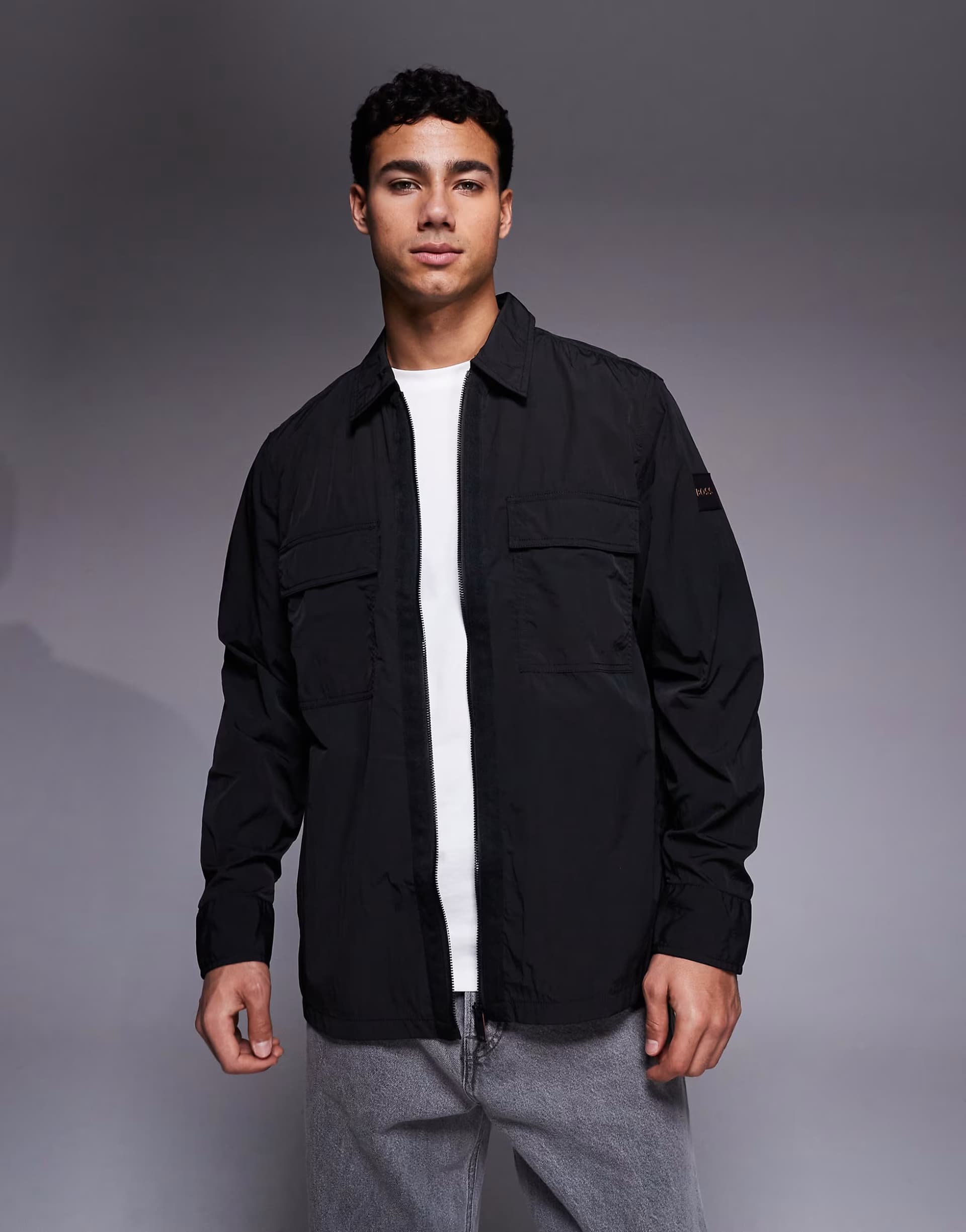 ASOS BOSS Orange lotape overshirt in black
