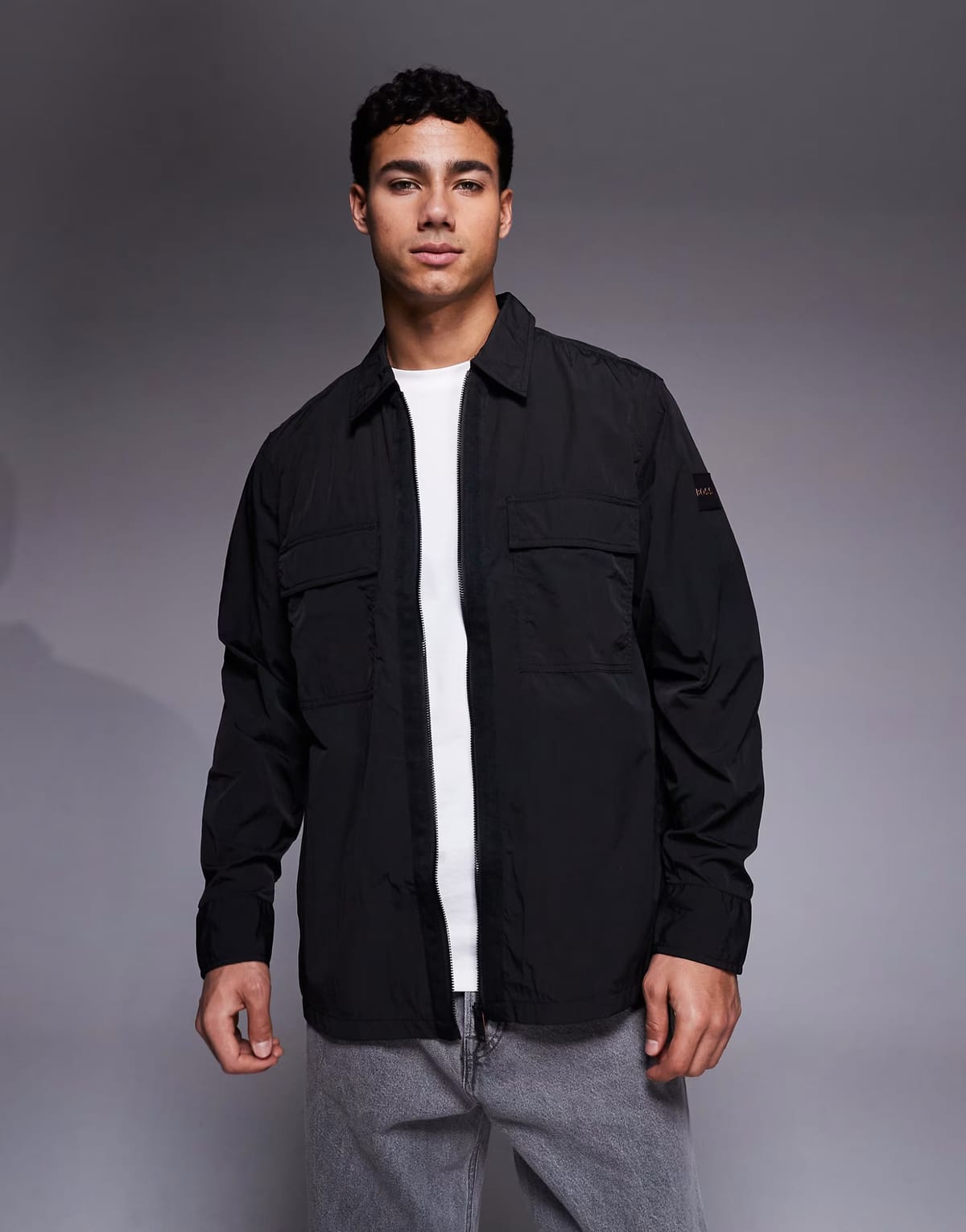 ASOS BOSS Orange lotape overshirt in black - 1