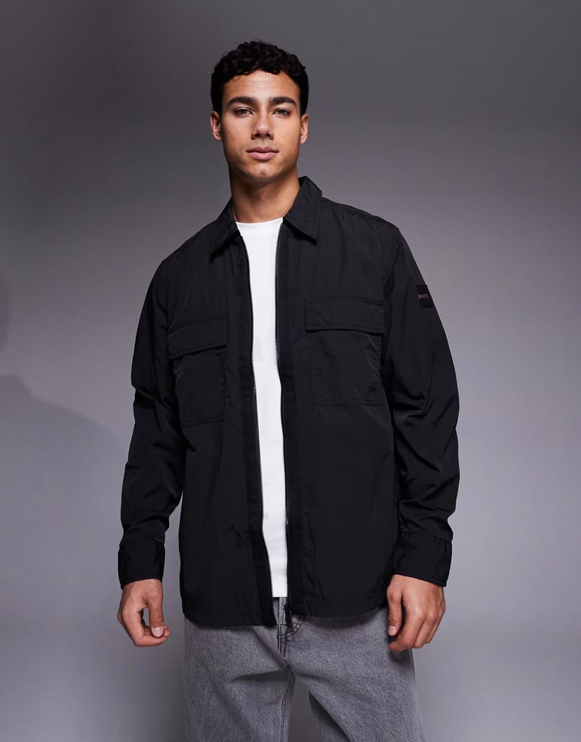 ASOS BOSS Orange lotape overshirt in black - 1