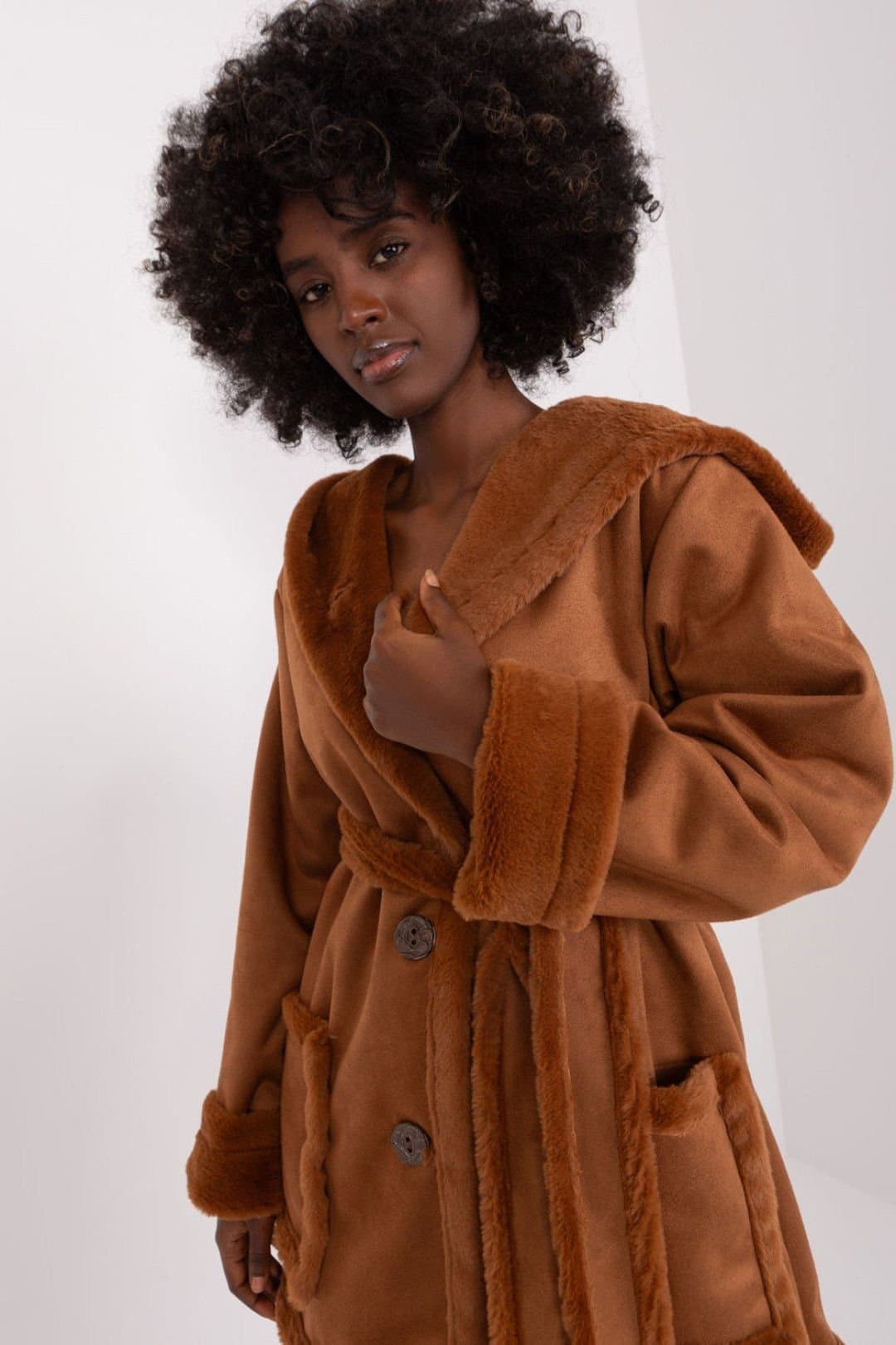 Love Lace Love Lace Women's Hooded Insulated Cotton Tie Belt Coat in Brown
