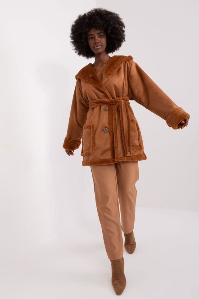 Love Lace Love Lace Women's Hooded Insulated Cotton Tie Belt Coat in Brown - 2