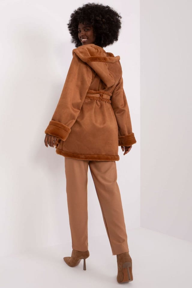 Love Lace Love Lace Women's Hooded Insulated Cotton Tie Belt Coat in Brown - 3
