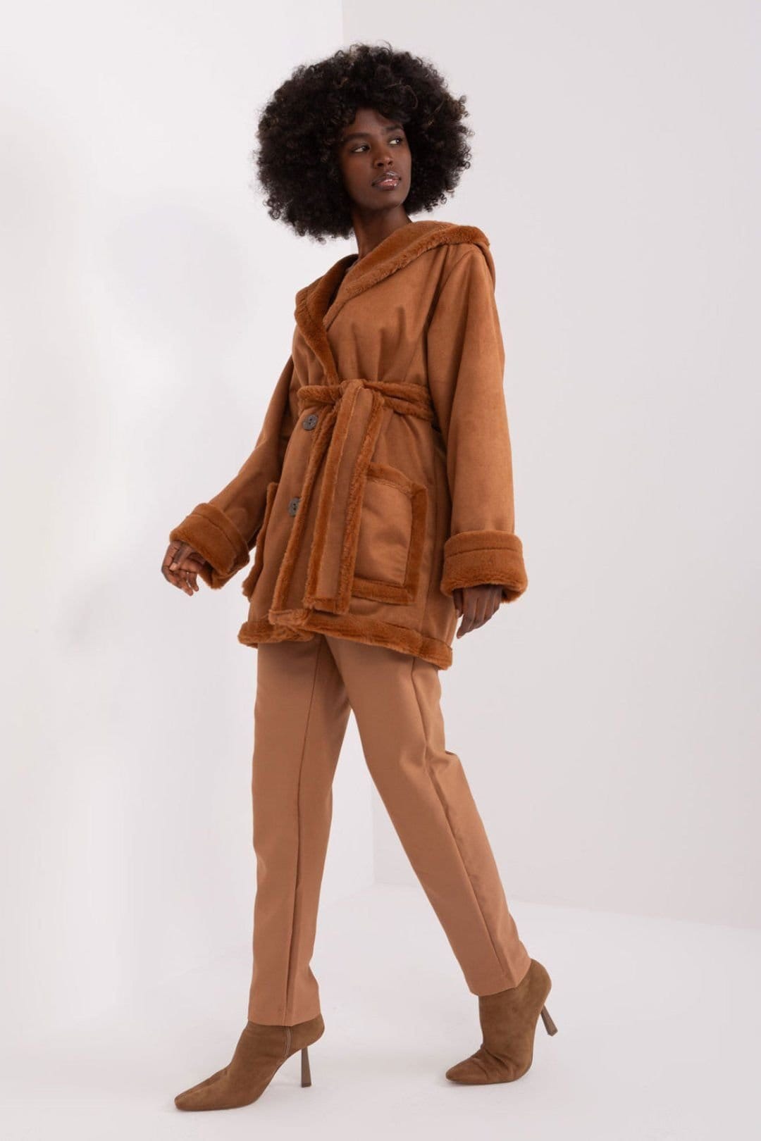 Love Lace Love Lace Women's Hooded Insulated Cotton Tie Belt Coat in Brown - 4