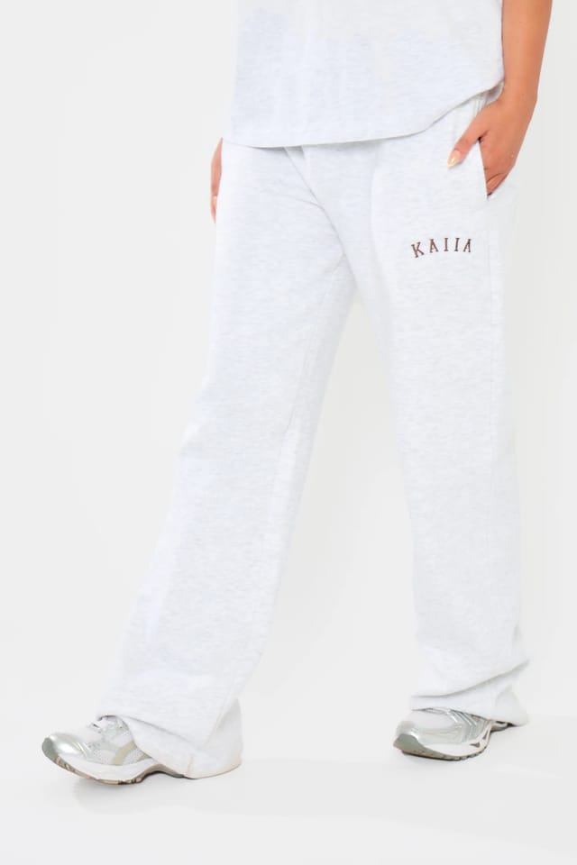 Kaiia Kaiia Logo Wide Leg Joggers Light Grey Marl & Dark Brown - 2