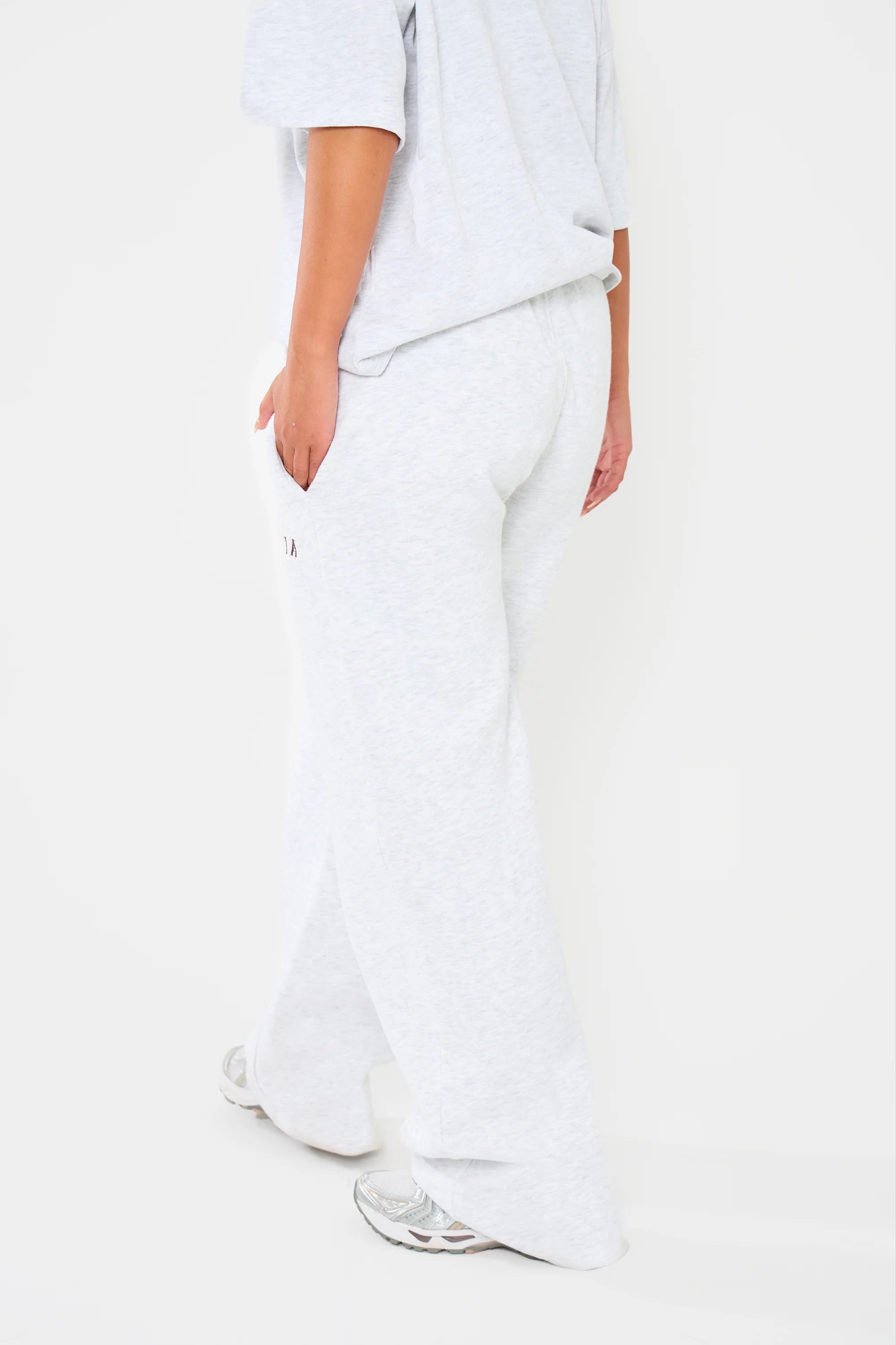 Kaiia Kaiia Logo Wide Leg Joggers Light Grey Marl & Dark Brown - 3