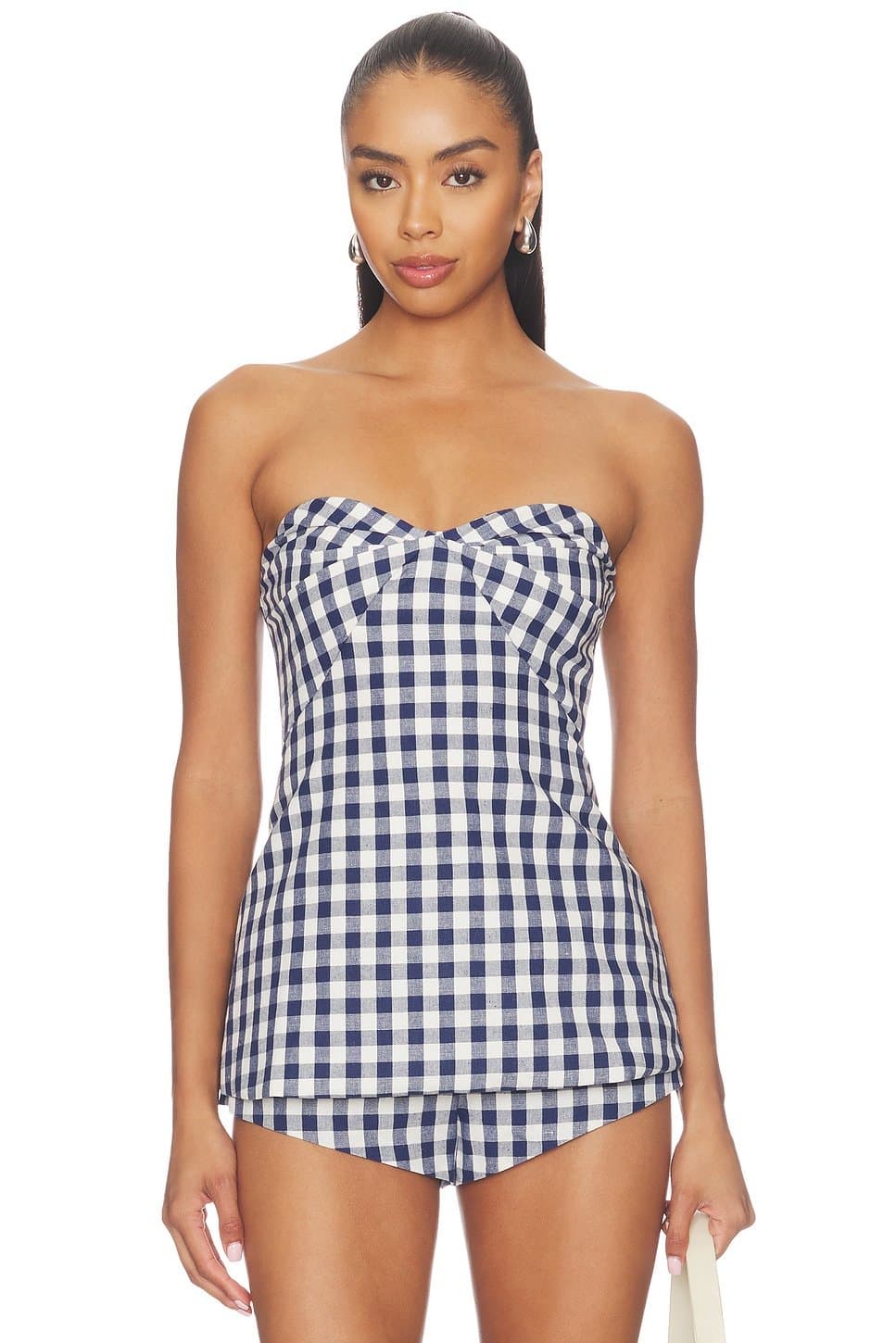 revolve Revolve Navy White Gingham Bandeau Swimsuit