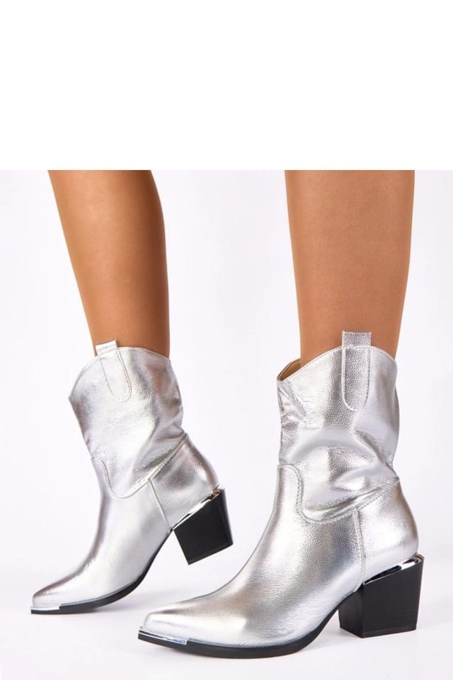 Love Lace Love Lace Women's Rosemary Silver Cowboy Ankle Boots with Block Heel Western - 2