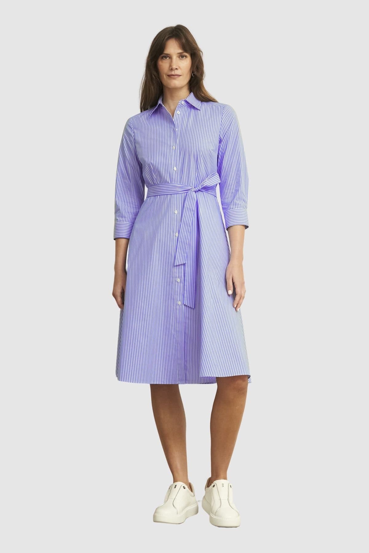 Hobbs London Hobbs London Women's Harlow Tie Waist Midi Shirt Dress in Baby Blue