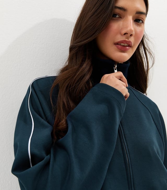 New Look Women's Premium Navy Contrast Piping Zip Through Top New Look - 2