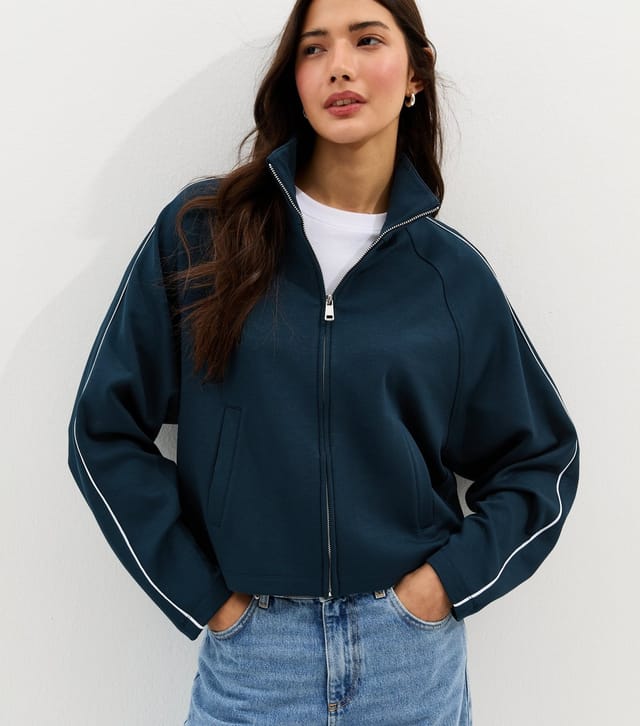 New Look Women's Premium Navy Contrast Piping Zip Through Top New Look - 3