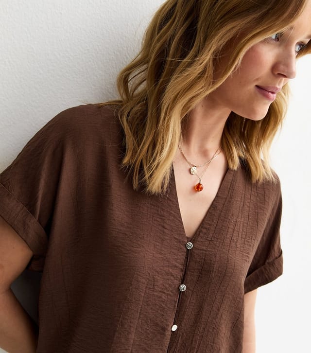 New Look Women's Brown Crinkled Short Sleeve Shirt New Look - 2