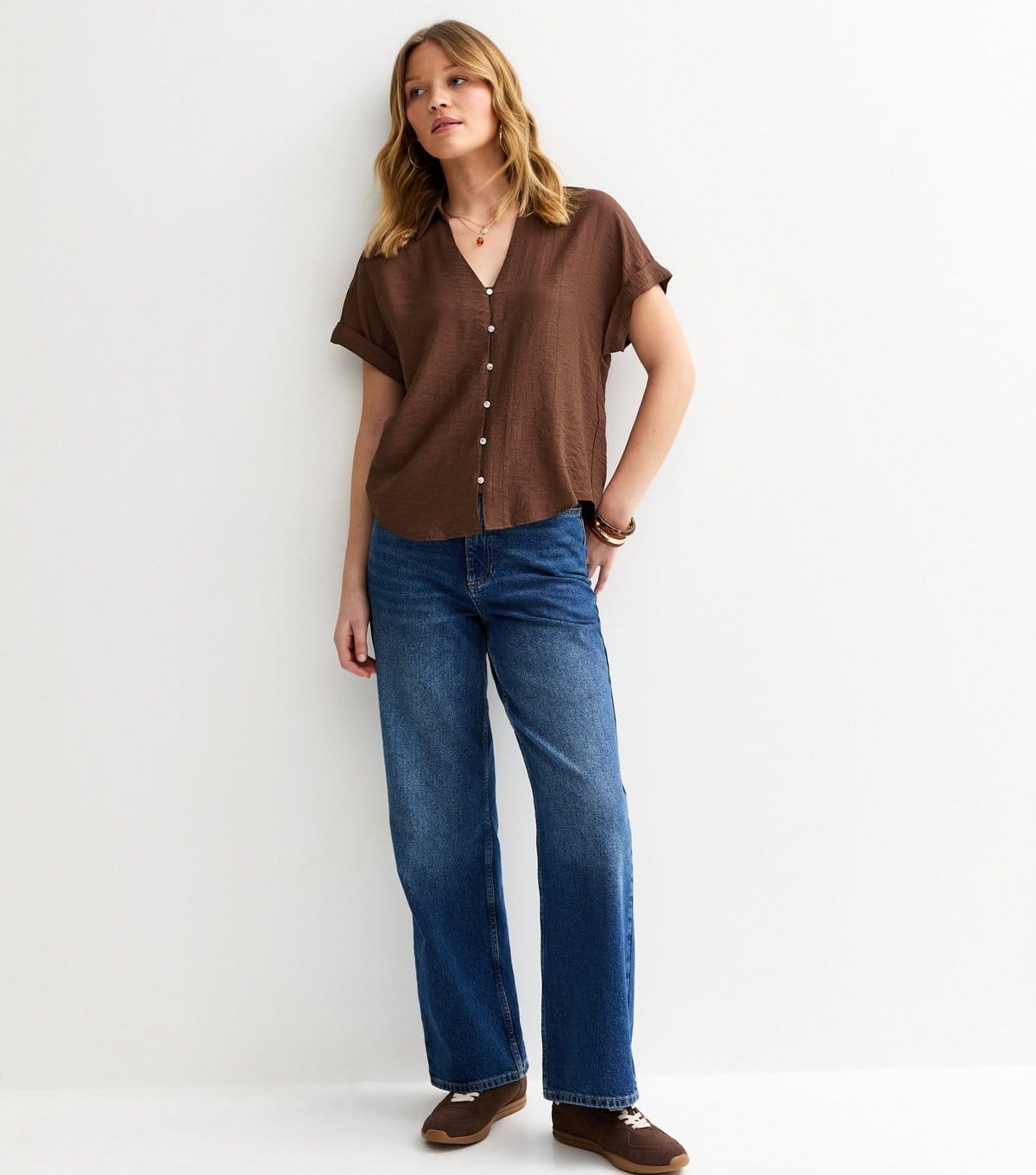 New Look Women's Brown Crinkled Short Sleeve Shirt New Look - 4