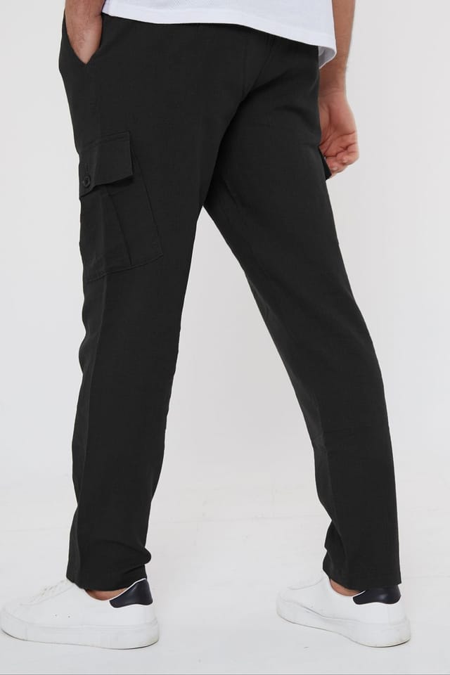 Threadbare Threadbare Men's 'Ramsay' Linen Blend Cargo Trousers in Black - 2