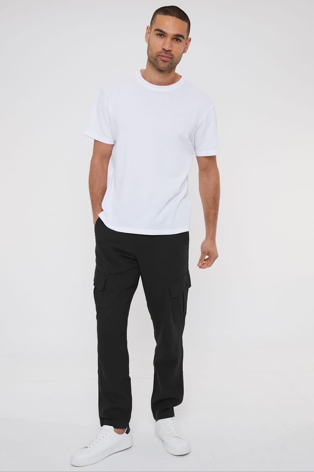 Threadbare Threadbare Men's 'Ramsay' Linen Blend Cargo Trousers in Black - 3