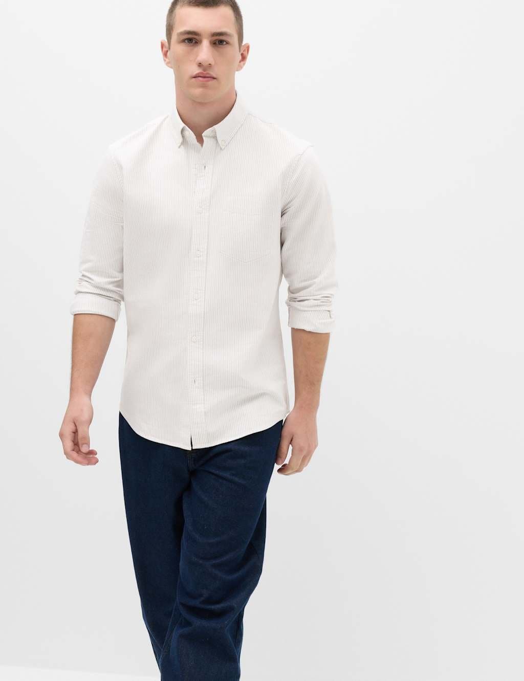 Marks & Spencer M&S Ultimate Pure Cotton Striped Oxford Shirt Neutral