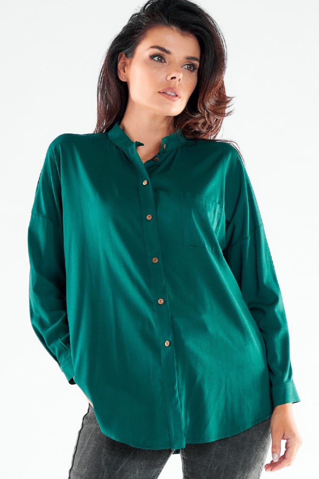 Love Lace Love Lace Women's Long Sleeve Stand Up Button Shirt Poland in Green
