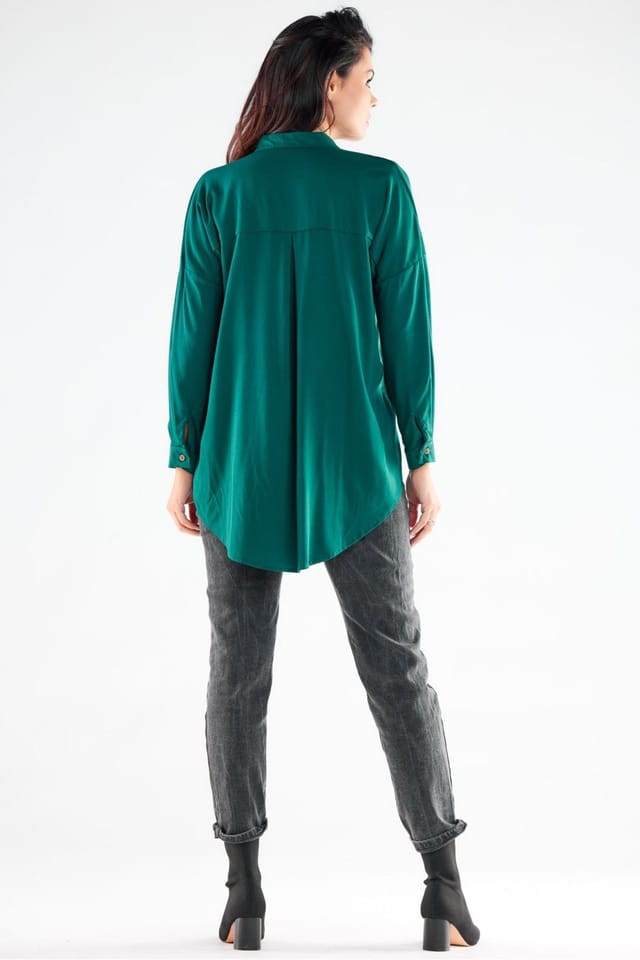 Love Lace Love Lace Women's Long Sleeve Stand Up Button Shirt Poland in Green - 3
