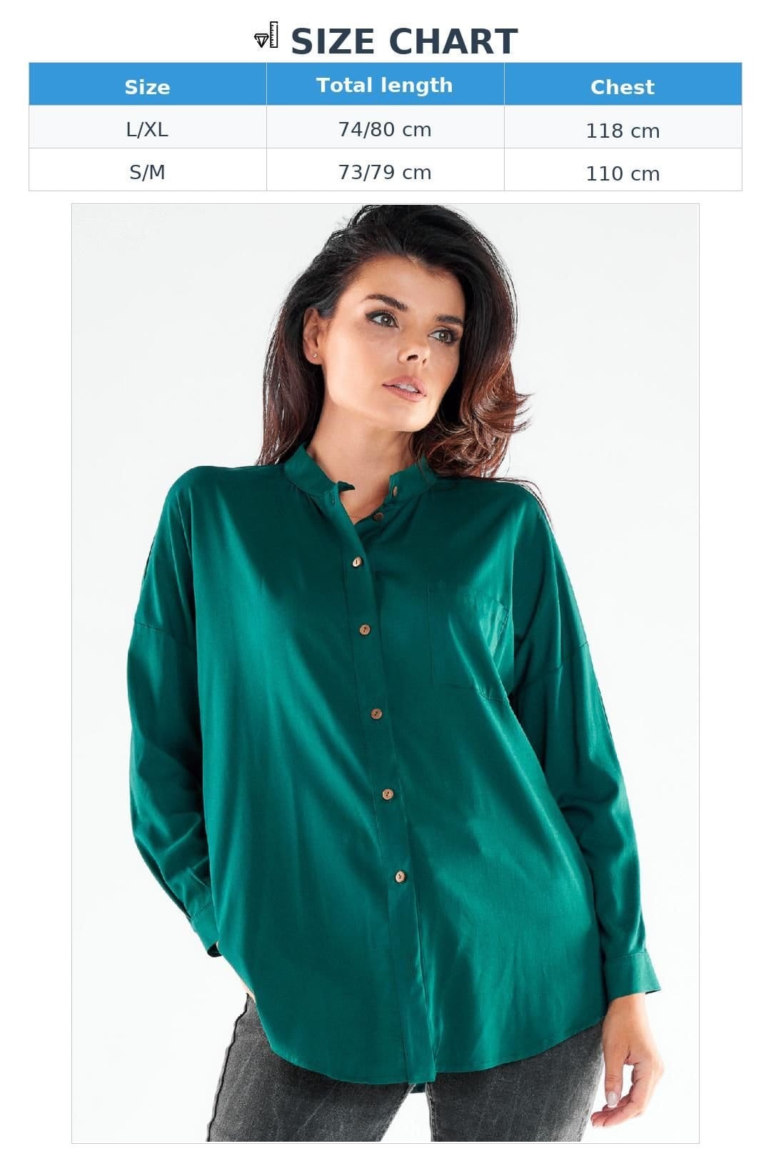 Love Lace Love Lace Women's Long Sleeve Stand Up Button Shirt Poland in Green - 4