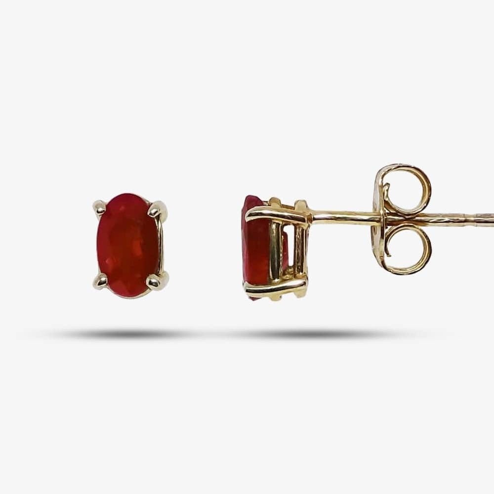 T.H.Baker T.H.Baker Women's 9ct Yellow Gold Oval Ruby Stud Earrings G40-5481-05 in Red - 1