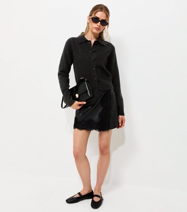 New Look Women's Black Midweight Knit Collared Button Front Cardigan New Look - 3