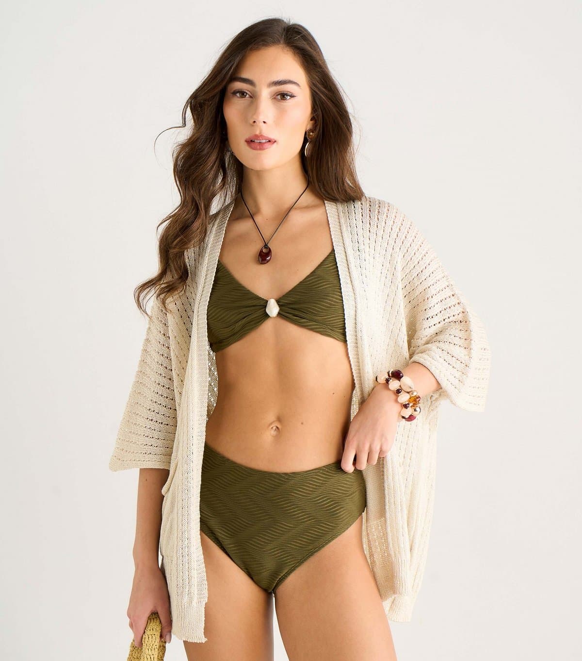 Gini London Women's Cream Crochet Open Front Cardigan Gini London New Look