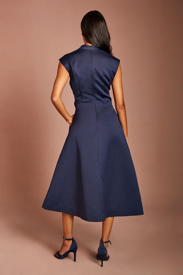 Coast Coast Women's Petite Wrap Over Detail V Neck Sleeveless Midi Dress in Navy - 3