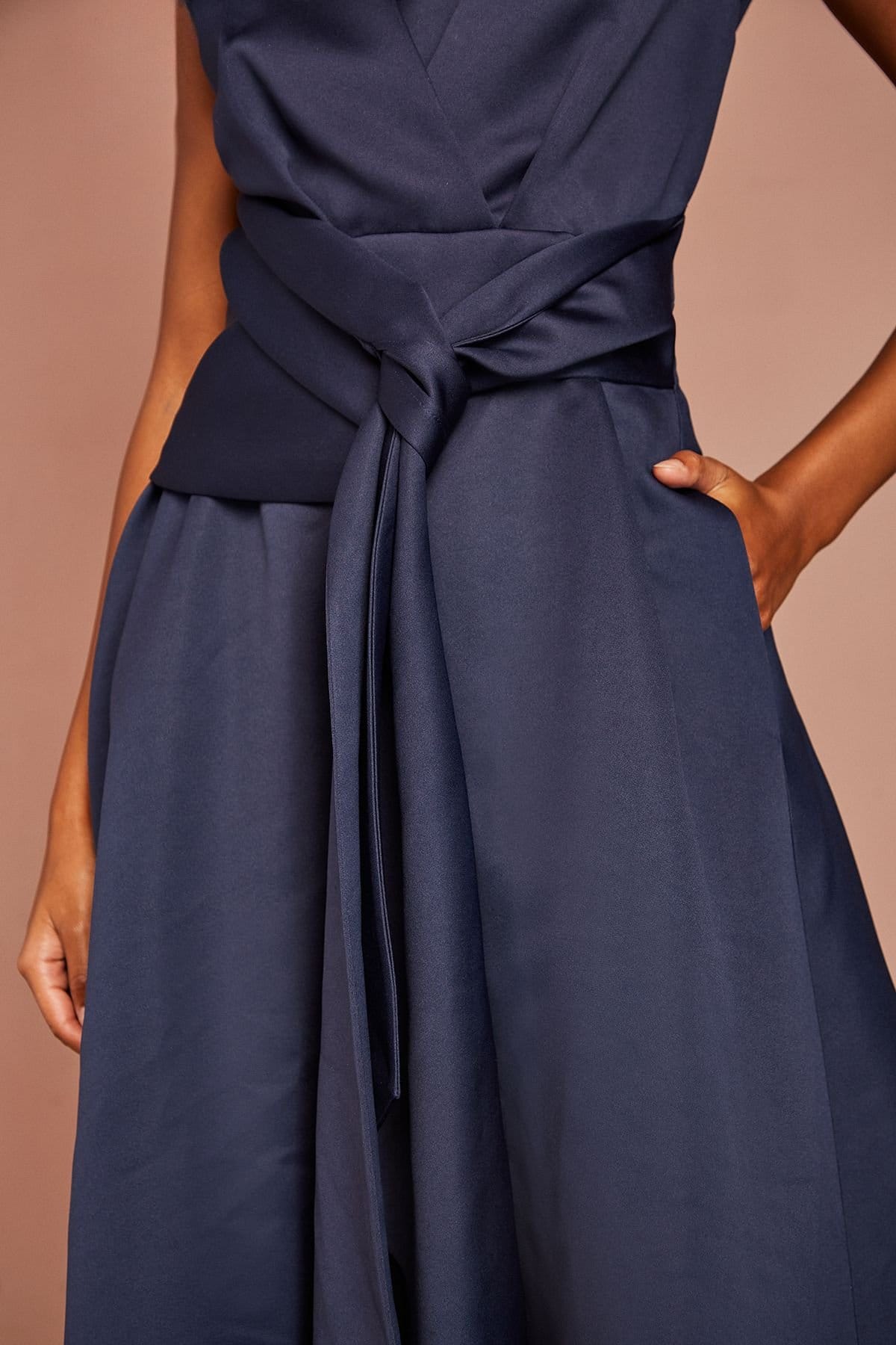 Coast Coast Women's Petite Wrap Over Detail V Neck Sleeveless Midi Dress in Navy - 4