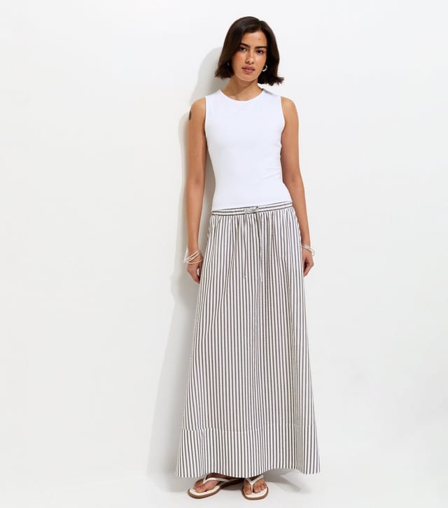 New Look Women's Brown Striped Cotton Seersucker Circle Maxi Skirt New Look - 3
