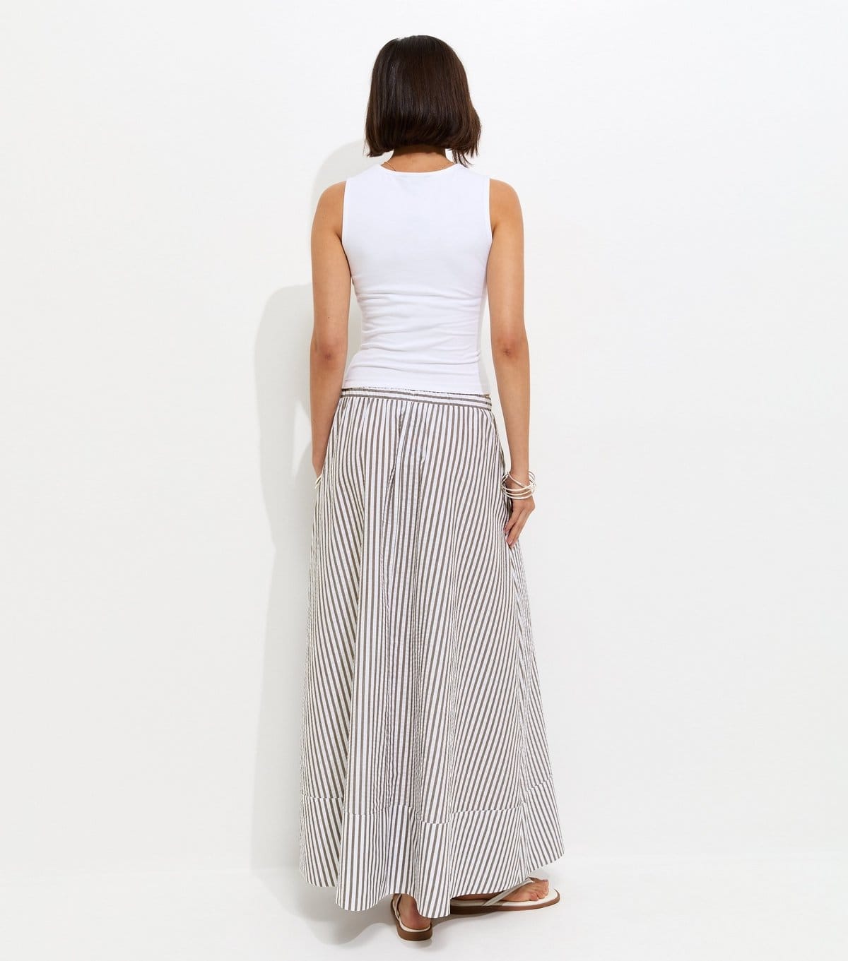 New Look Women's Brown Striped Cotton Seersucker Circle Maxi Skirt New Look - 4