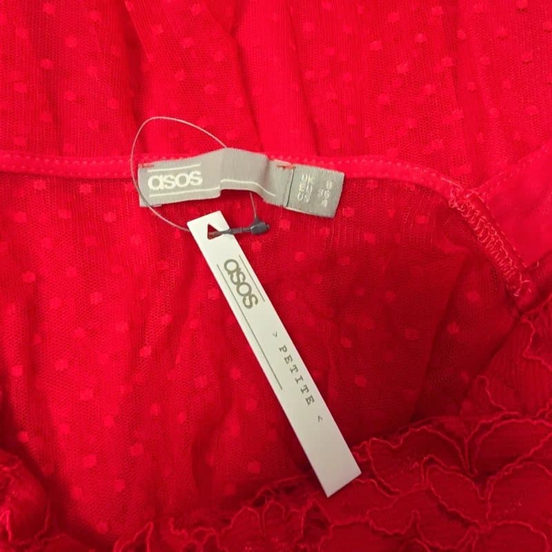ASOS ASOS Petite Red Lace Mesh Skater Dress Polka Dot Sheer Party Mini UK 6/8 New