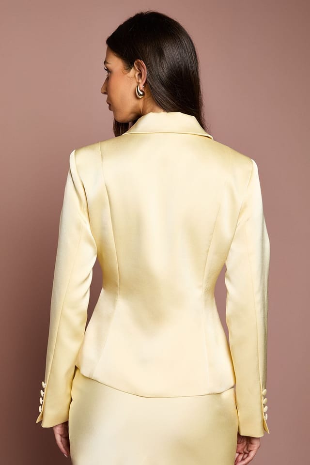 Coast Coast Women's Waisted Jacket With Satin Lapel in Lemon - 3