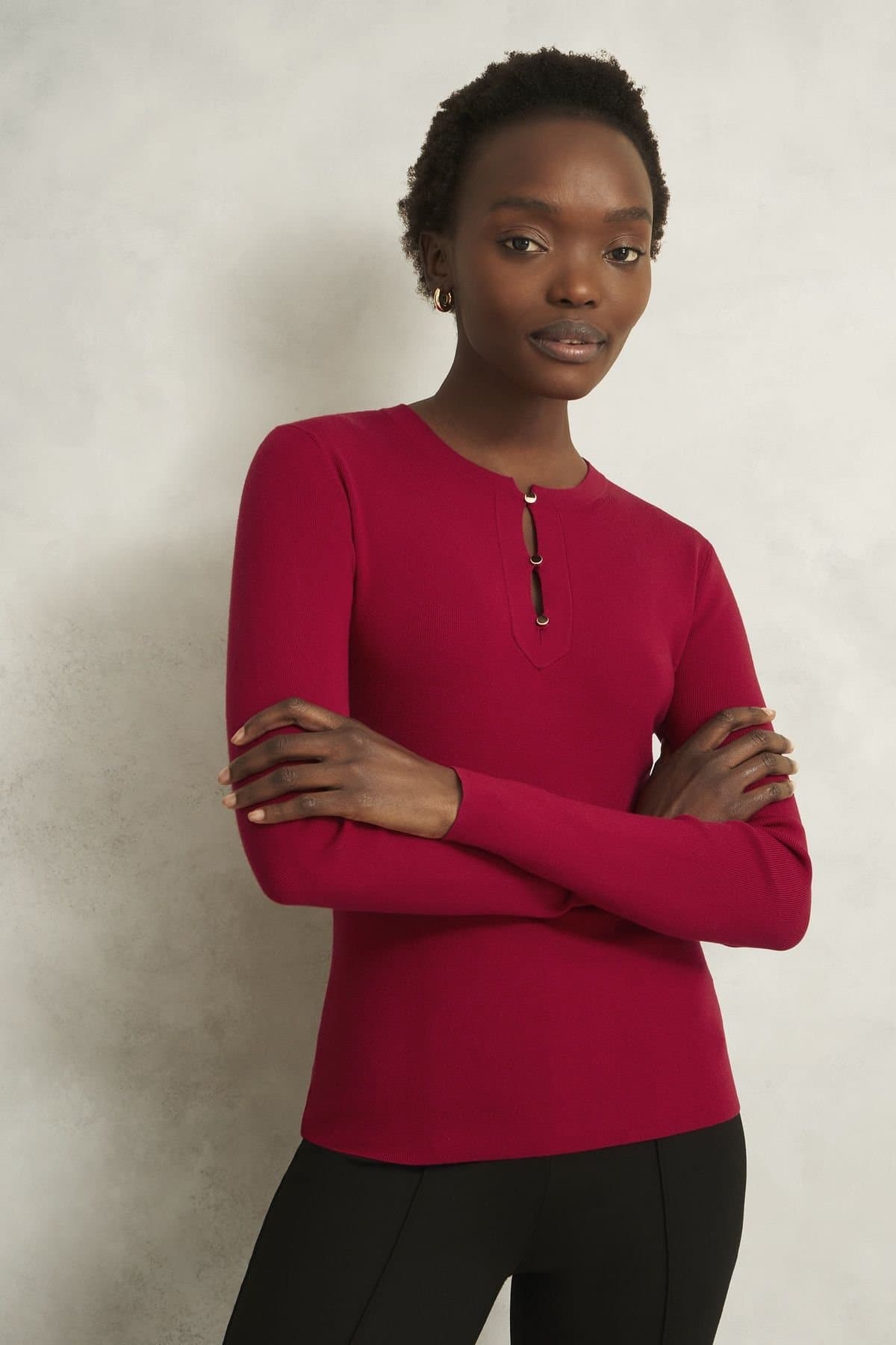 Hobbs London Hobbs London Raspberry Ribbed Knit Jumper