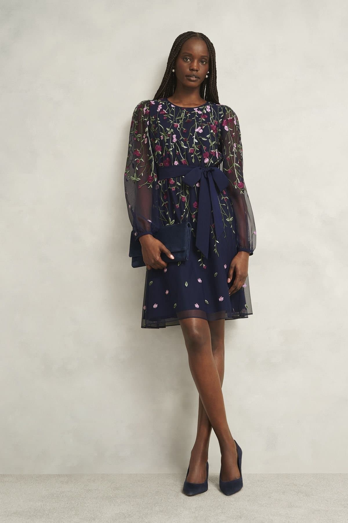 Hobbs London Hobbs London Women's Emmy Embroidered Dress in Dark Navy
