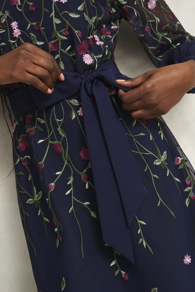 Hobbs London Hobbs London Women's Emmy Embroidered Dress in Dark Navy - 3