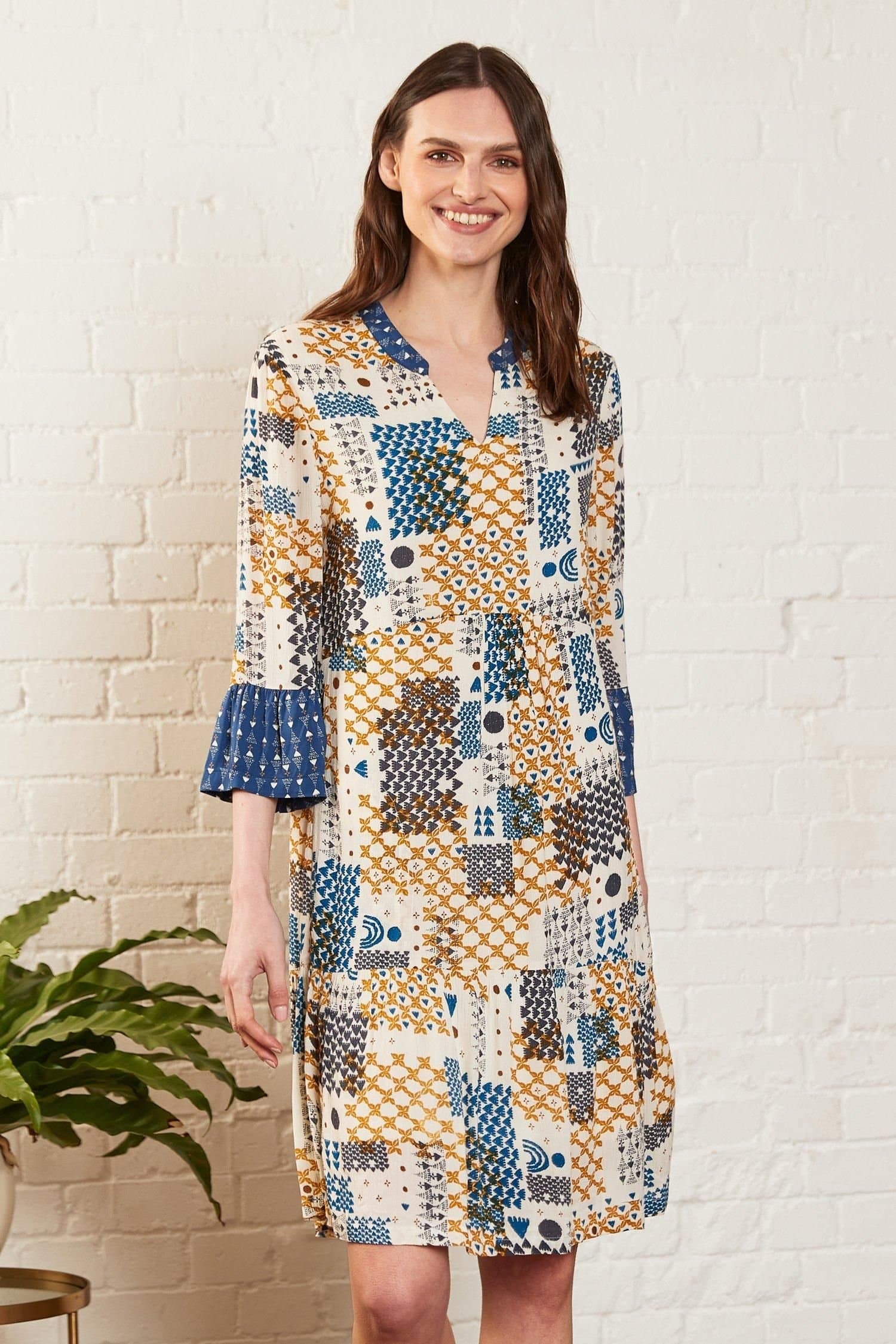 Nomads Clothing Nomads Clothing Women's Viscose Gathered Tunic Dress in Ivory