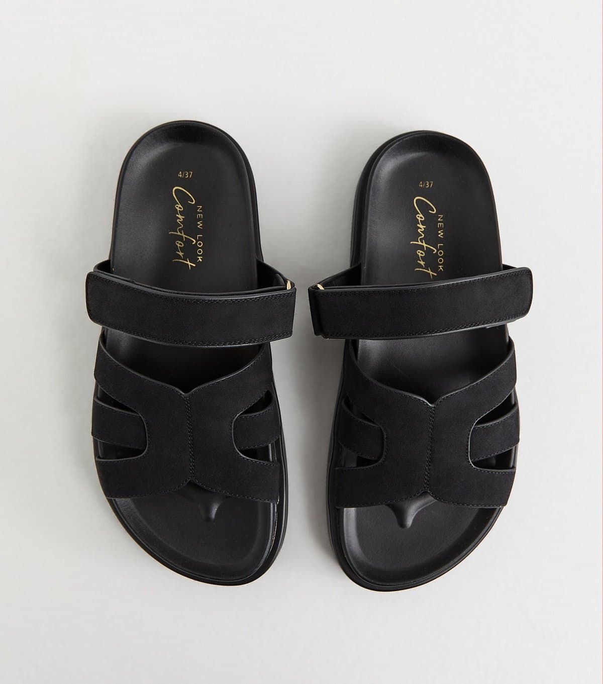 New Look Women's Black Faux Suede Chunky Interwoven Strap Flat Sandals Vegan New Look