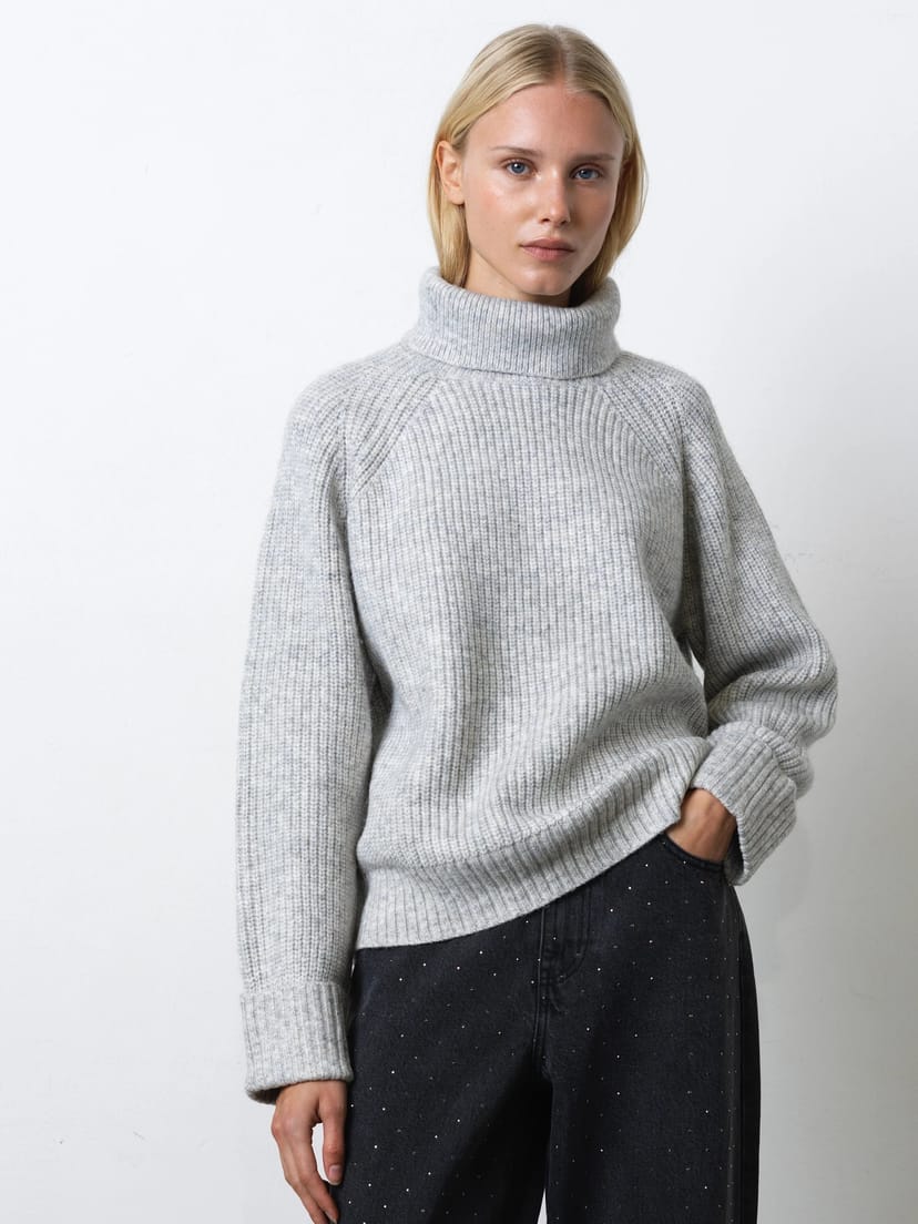 French Connection Kessy Knit Turtleneck Jumper Silver Grey - 1