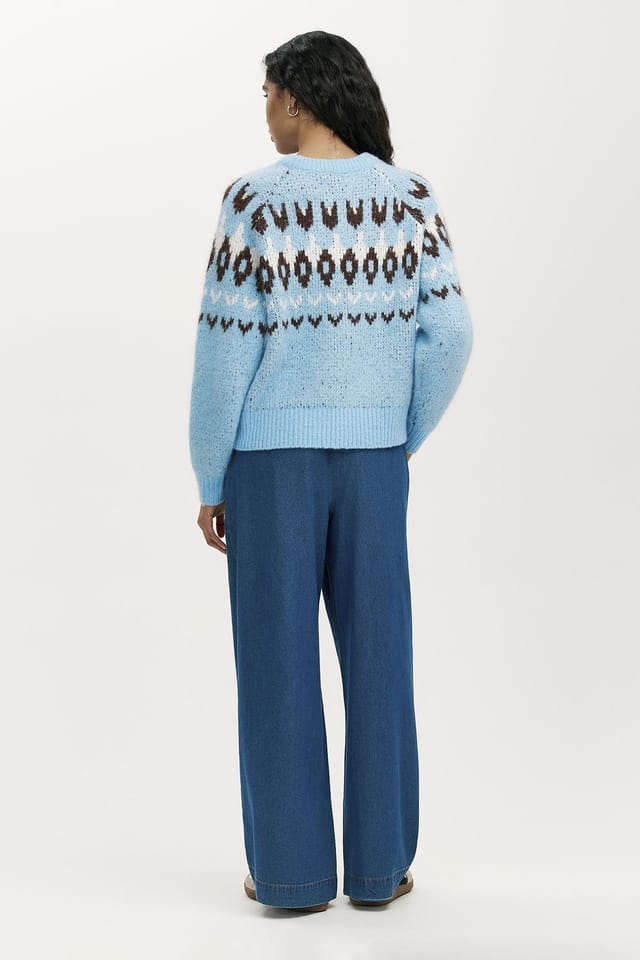 Finery London Finery London Women's Belinda Fair Isle Round Neck Sweater in Baby Blue - 3