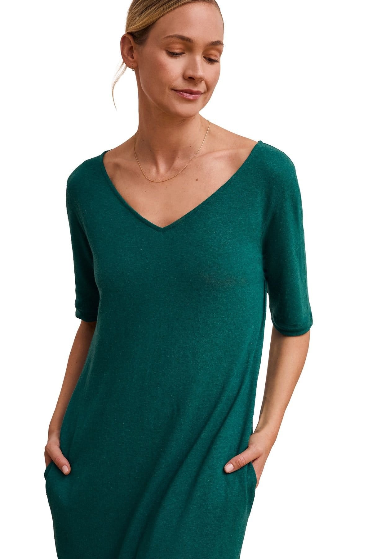 Celtic & Co Celtic & Co Women's Linen Blend V-Neck Midi Dress in Teal - 4