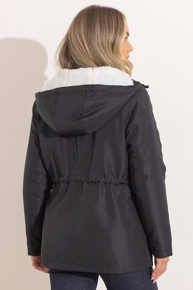 Klass. Klass. Women's Teddy Lined Hooded Jacket in Black - 3