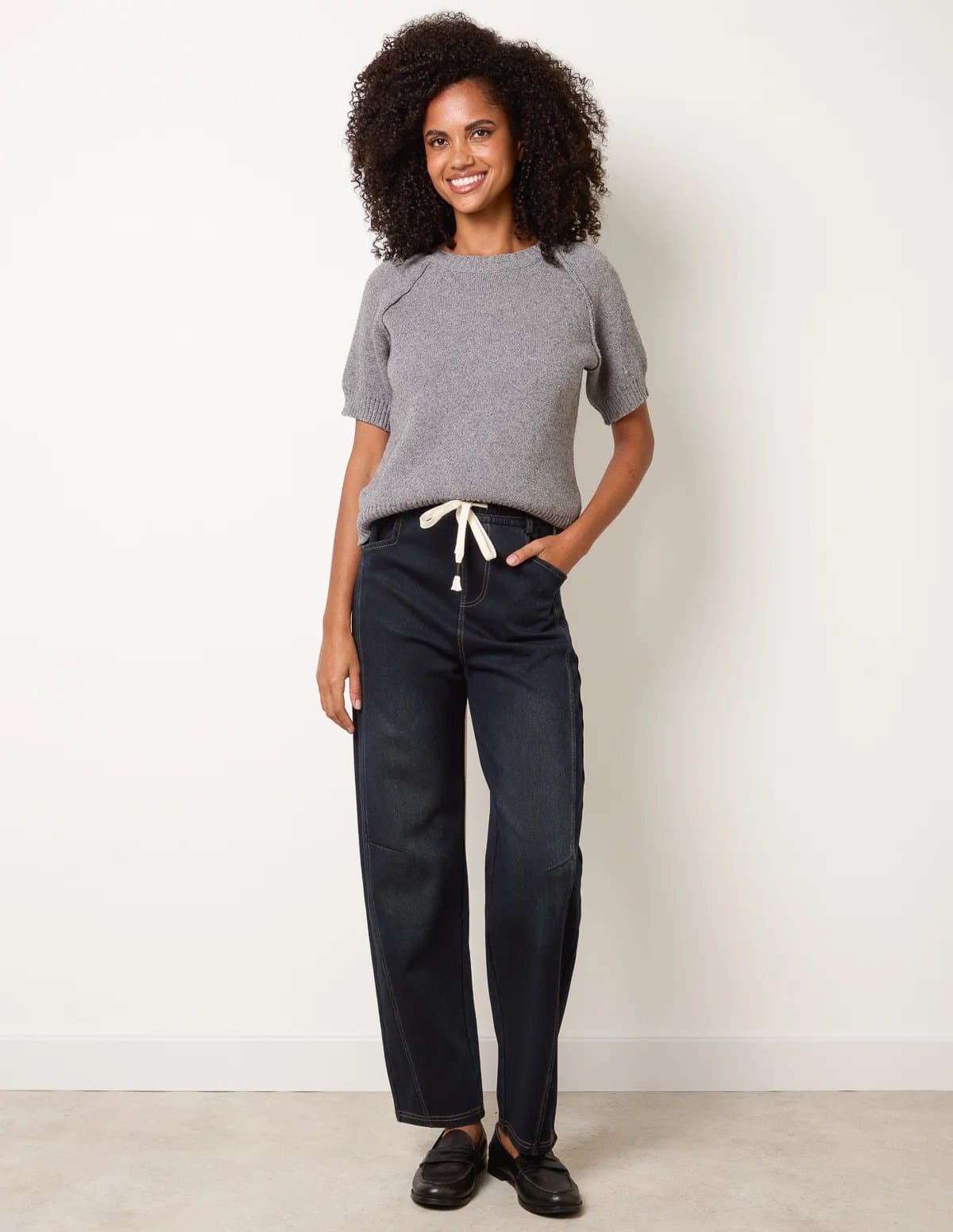 Blue Vanilla Top Stitch Barrel Leg Jeans