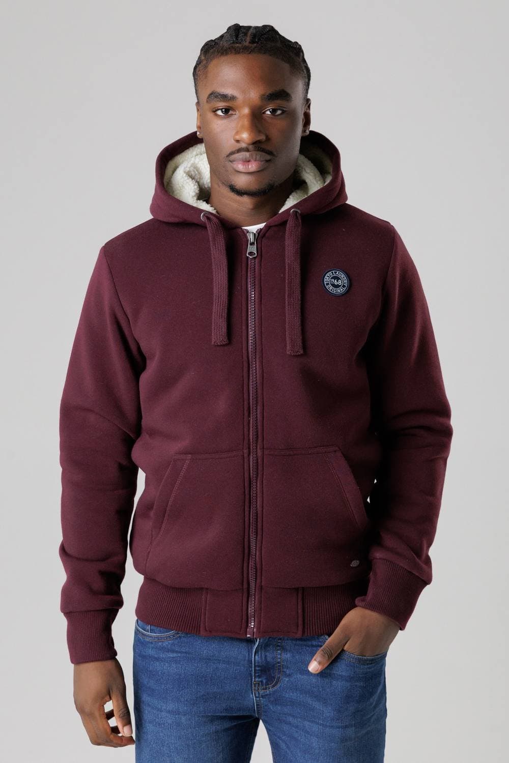 Tokyo Laundry Tokyo Laundry Men's Brushed Back Fleece Zip-Through Hoody with Borg Lining in Burgundy