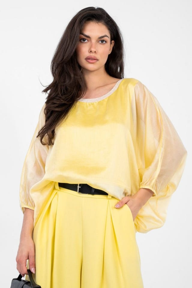 Love Lace Love Lace Women's Elegant Tencel Polyester Blouse with Lining Style 224051 in Yellow - 3
