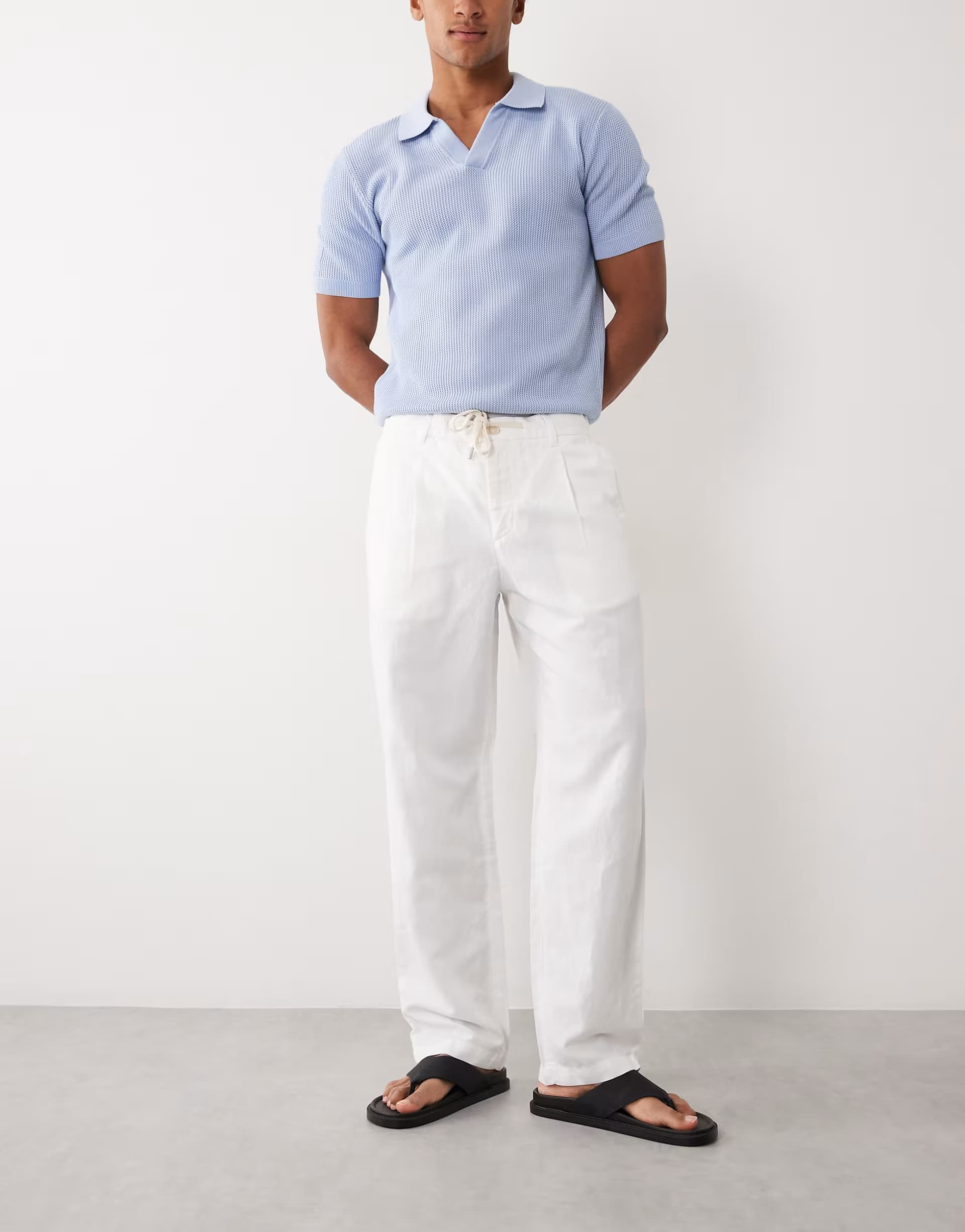 ASOS Mango linen blend straight leg draw string rousers in white