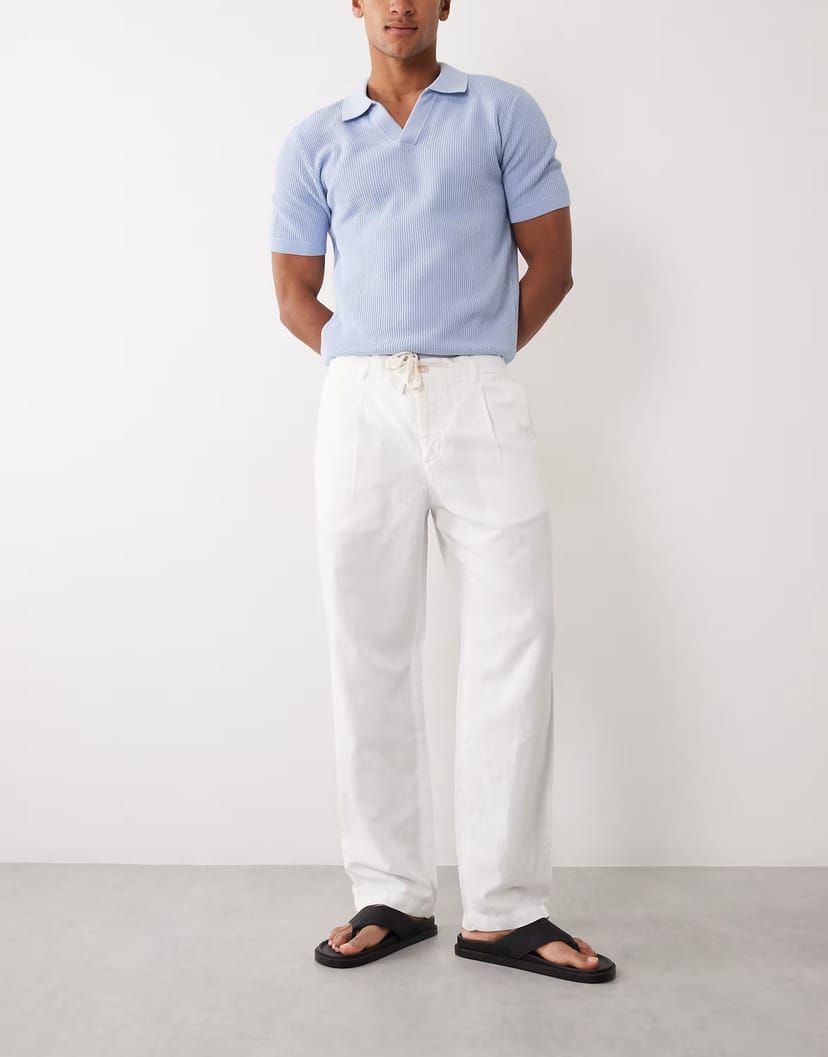 ASOS Mango linen blend straight leg draw string rousers in white - 1