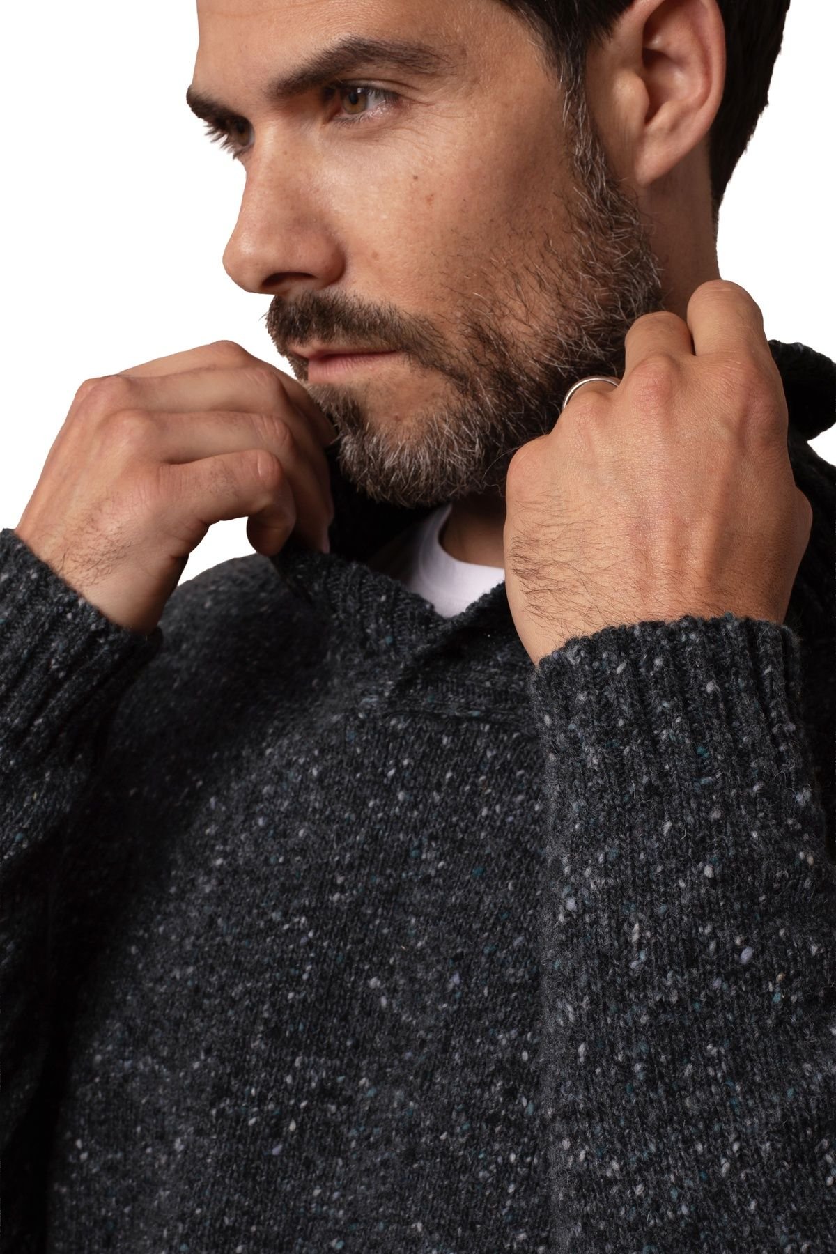 Celtic & Co Celtic & Co Men's Donegal Shawl Collar Sweater in Dark Grey - 3