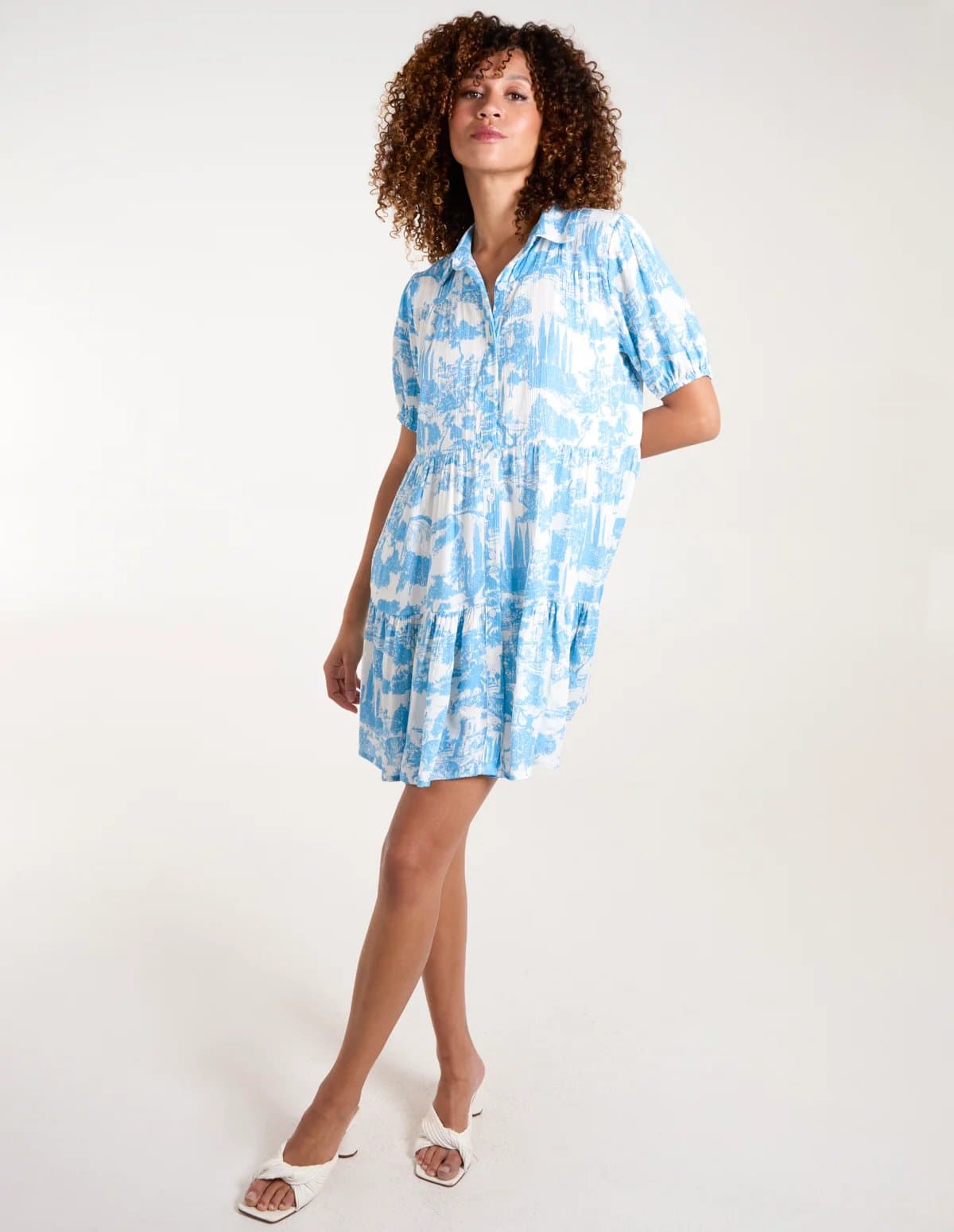 Blue Vanilla Mini Smock Chinoiserie Shirt Dress