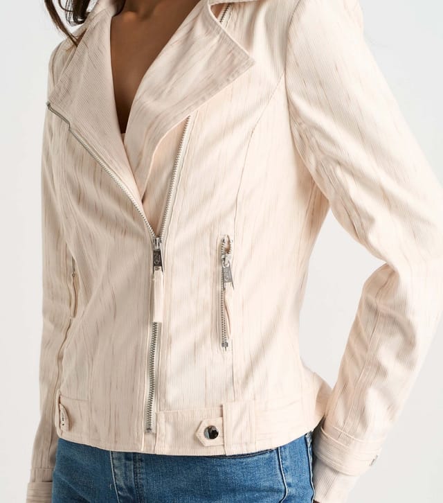 Gini London Women's Oatmeal Woven Biker Jacket Gini London New Look - 2